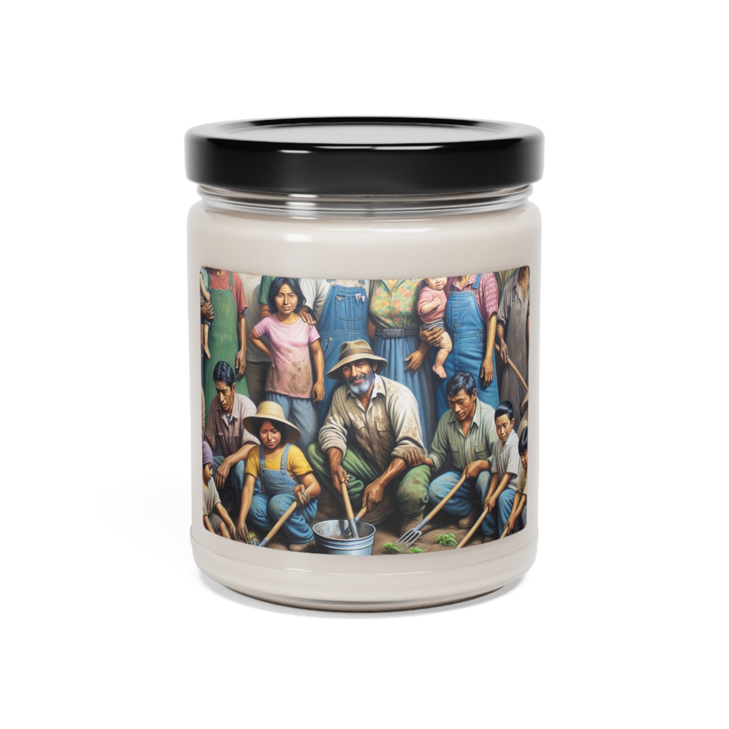 "Récolter l'espoir : une famille de migrants dans le jardin" - La bougie de soja parfumée Alien 9oz Style réalisme social