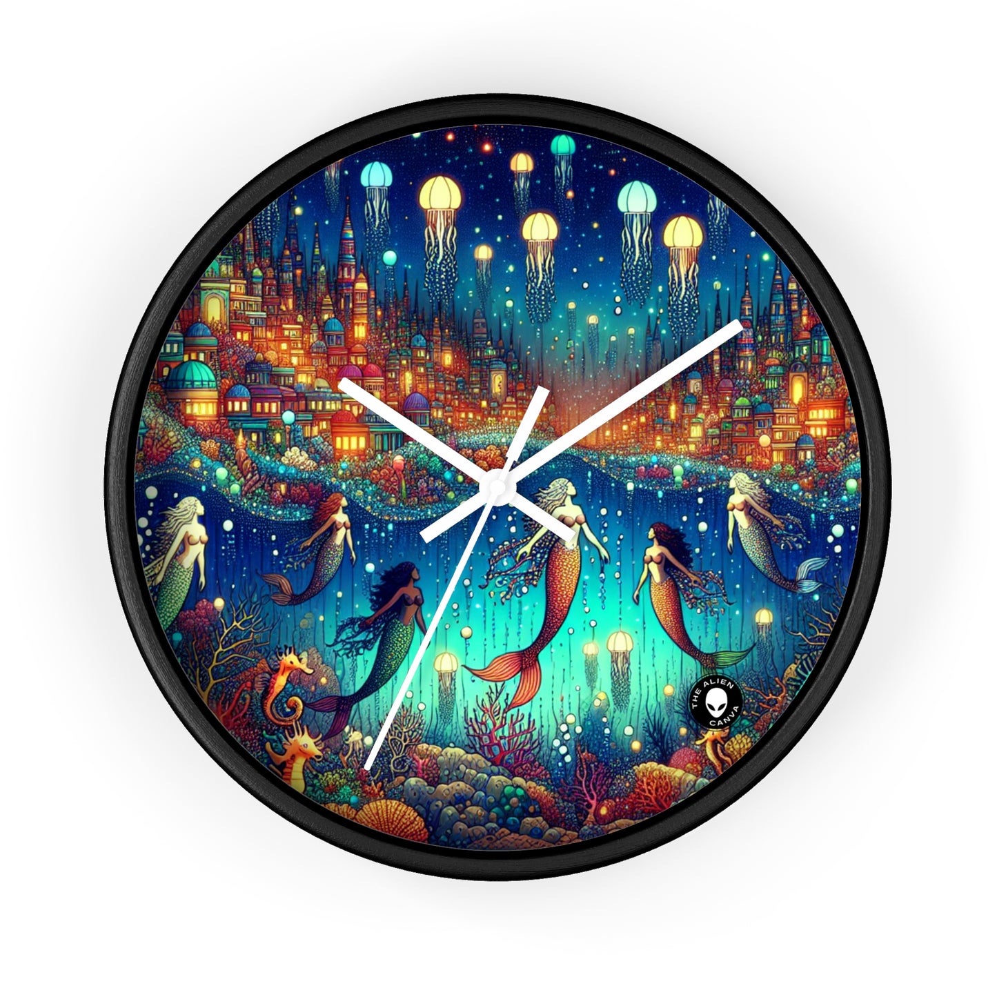 « Glowing Jellyfish City : un monde sous-marin fantaisiste » – L'horloge murale Alien