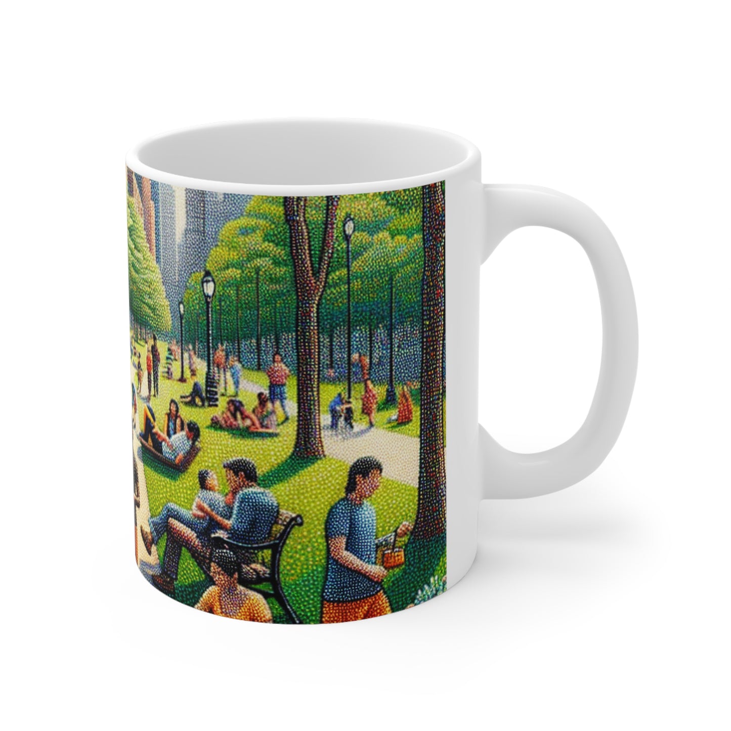 "Dotty Cityscape" - La taza de cerámica alienígena estilo puntillismo de 11 oz