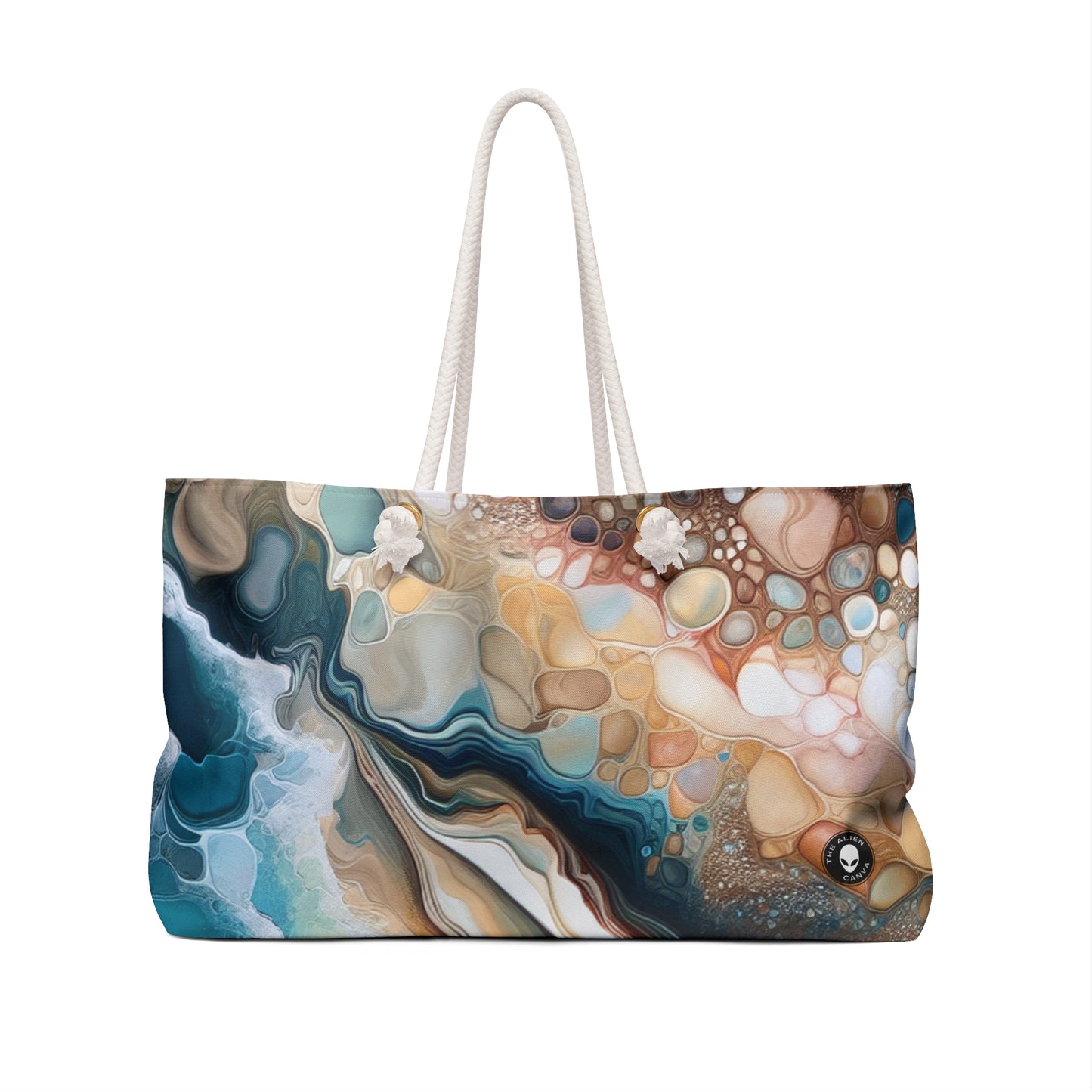 "Una vista de la playa a través de una concha marina" - The Alien Weekender Bag Acrylic Pouring