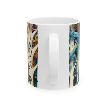 "Encantamiento melódico: El bosque instrumental" - Taza de cerámica alienígena de 11 oz