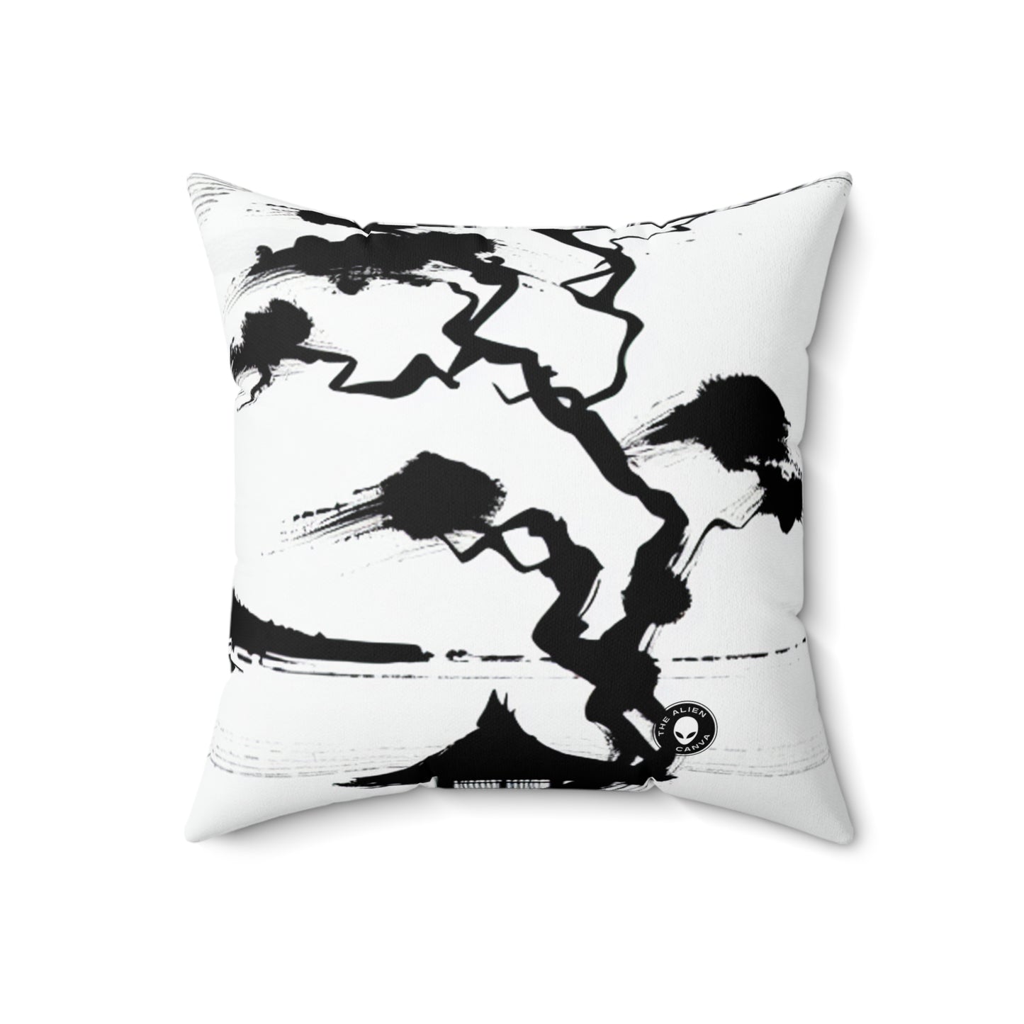 "Harmony of Wind and Water: A Zen Ink Painting"- The Alien Spun Polyester Square Pillow Zen Ink Painting