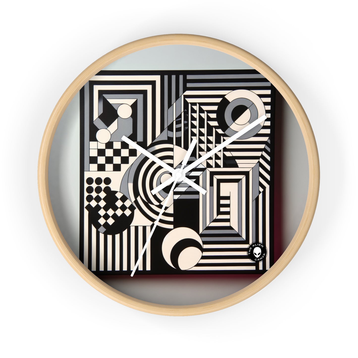 "Mesmerize: Geometría Op Art audaz en blanco y negro" - The Alien Wall Clock Op Art