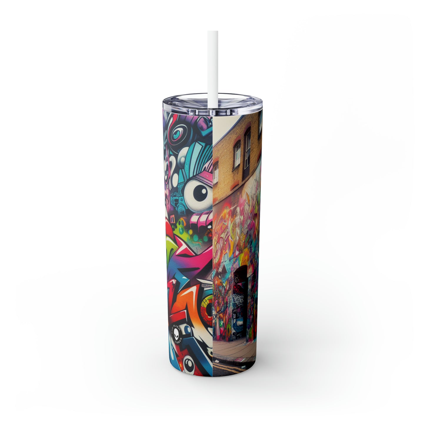 "Neon Horizon: The Vibrant Future Metropolis" - The Alien Maars® Skinny Tumbler with Straw 20oz Street Art / Graffiti