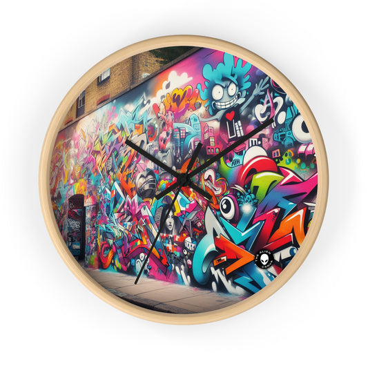 "Neon Horizon: La vibrante metrópolis del futuro" - El reloj de pared alienígena Arte callejero / Graffiti