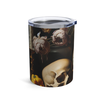 « Dégradation numérique : une vanité contemporaine examinant le consumérisme au 21e siècle » - The Alien Tumbler 10oz Vanitas Painting