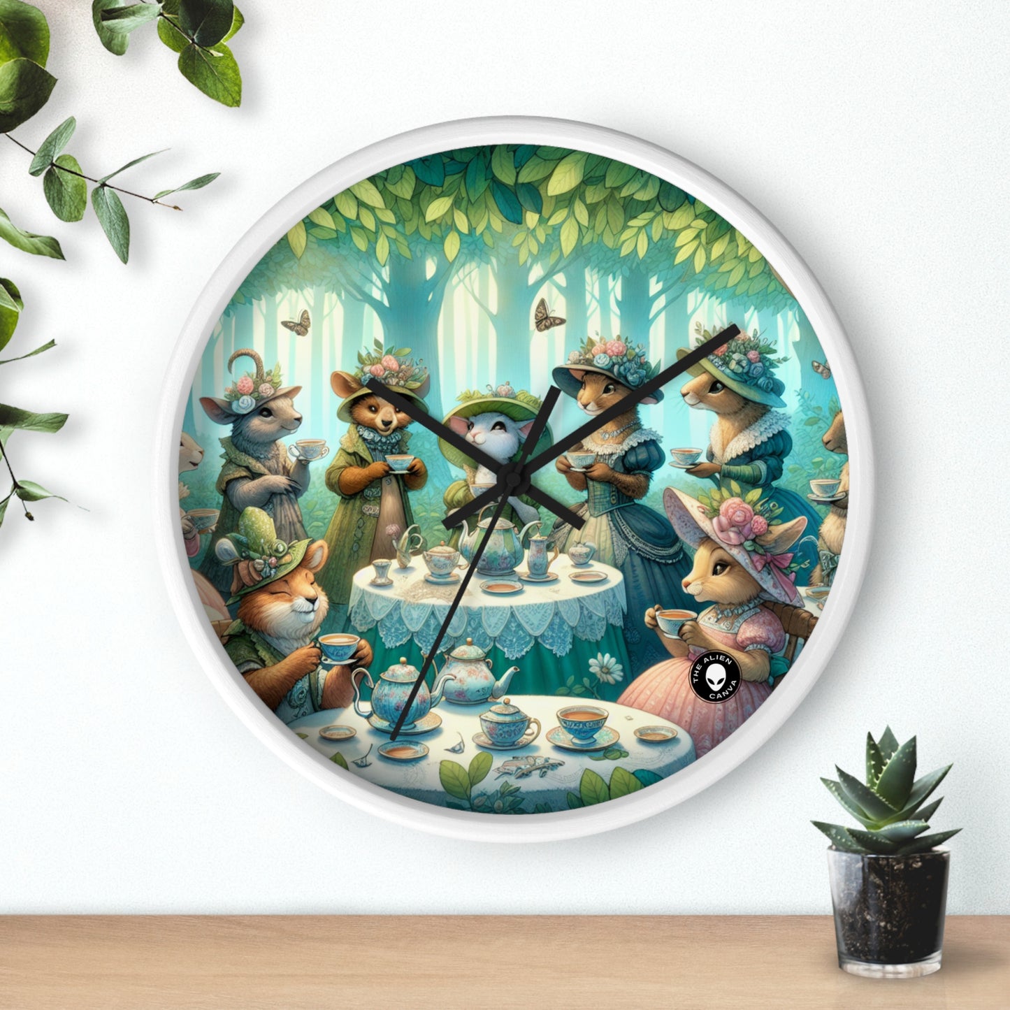 « Chapeaux fantaisie et tasses à thé : une soirée thé dans les bois » – L'horloge murale Alien