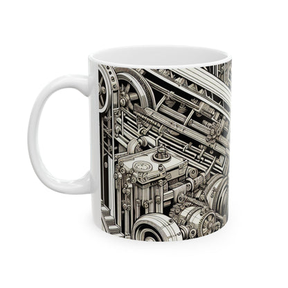 "Urban Precision: Ciudad moderna al atardecer" - Taza de cerámica Alien 11oz Precisionism