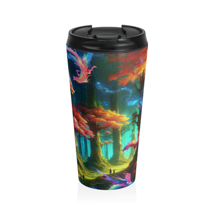 "Bosque arcoíris del dragón": taza de viaje de acero inoxidable de Alien