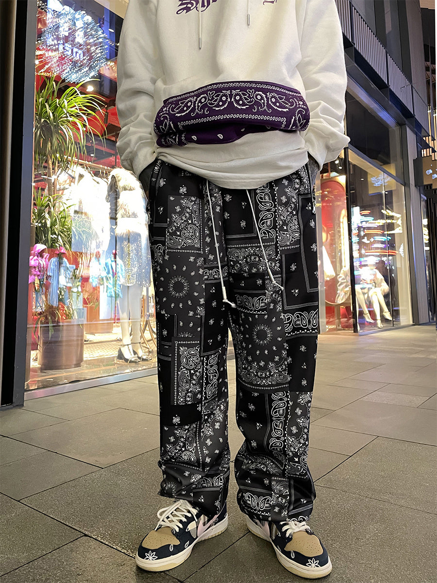 Pantalon droit à jambes larges et imprimé de fleurs de cajou, style Hip Hop