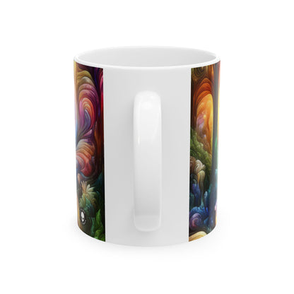 "Encantamiento etéreo: El bosque místico" - Taza de cerámica alienígena de 11 oz