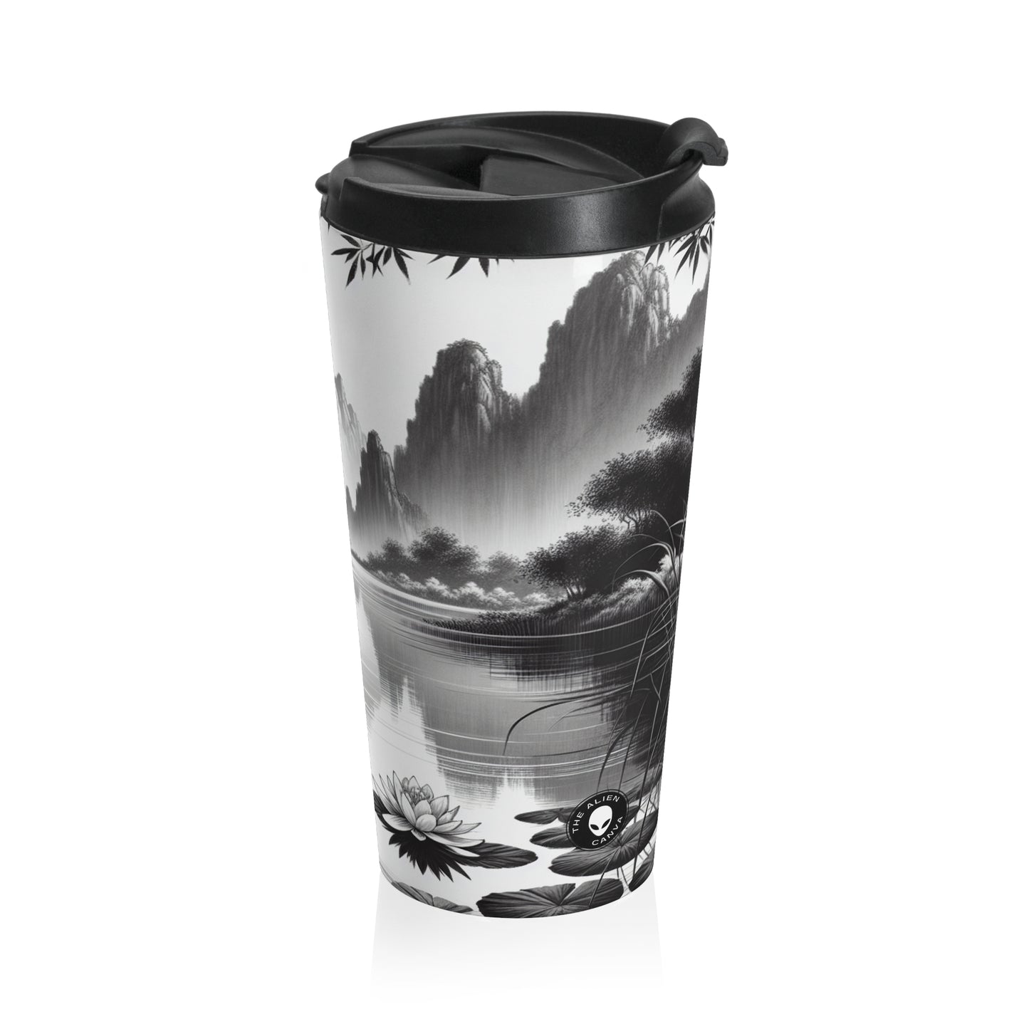 "Pristine Splendor" - La tasse de voyage en acier inoxydable Alien Peinture à l'encre Zen