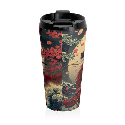 "Storming into Battle: A Samurai's Tale" - The Alien Stainless Steel Travel Mug Ukiyo-e (Japanese Woodblock Printing) Style