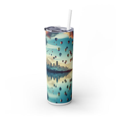 "Metrópoli reflejada: un lago de sueños" - Vaso delgado con pajita The Alien Maars® de 20 oz