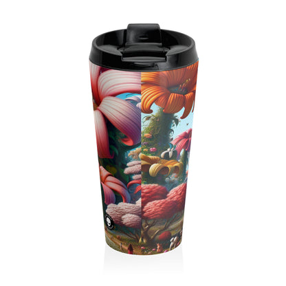 "Fanciful Garden: Big Blooms and Little Creatures" - The Alien Stainless Steel Travel Mug