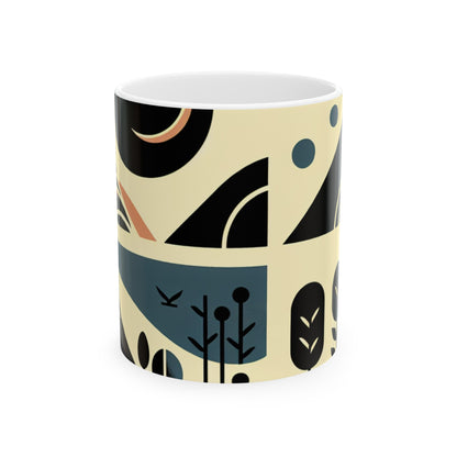 "Serenidad en Geometría: Atardecer en el Océano" - Taza de Cerámica The Alien Minimalismo de 11oz