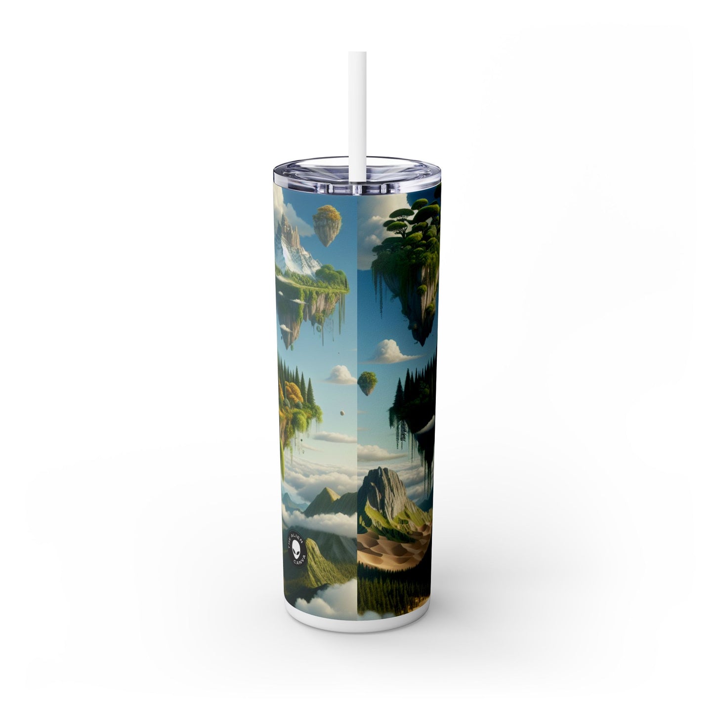 "Elemental Isles: A Dreamlike Journey through Nature's Wonders" - The Alien Maars® Skinny Tumbler with Straw 20oz