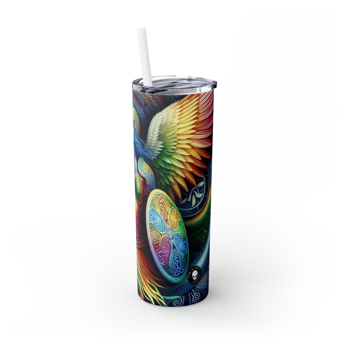 "Lionhearted Warrior Goddess: A Celtic-Inspired Artwork" - The Alien Maars® Skinny Tumbler with Straw 20oz Celtic Art