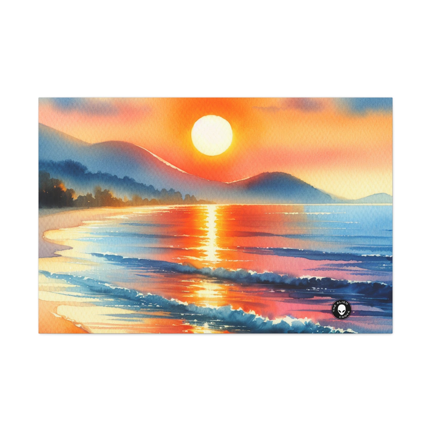 "Amanecer en la playa" - La pintura de acuarela de Alien Canva