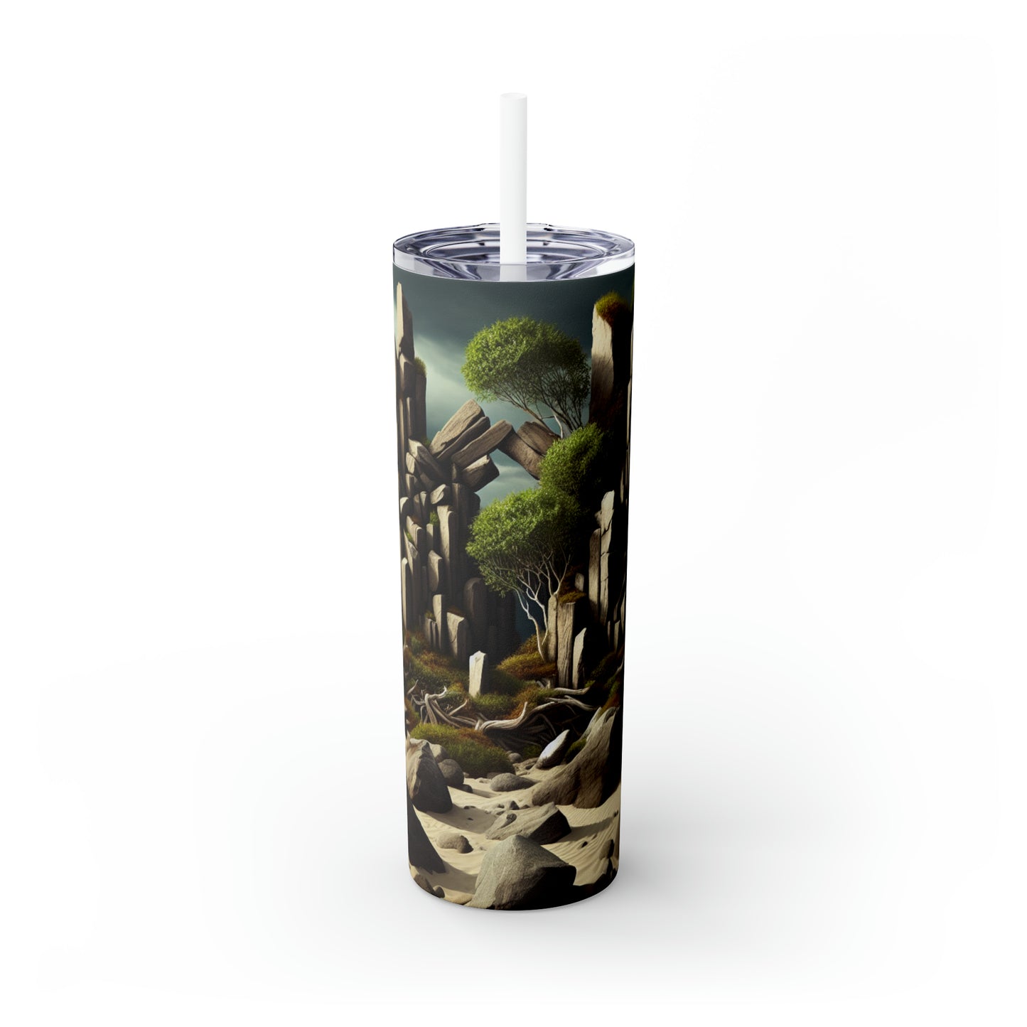 "Spinning Nature's Tapestry: A Breathtaking Land Art Installation Celebrating the Intricate Beauty of Spider Webs" - The Alien Maars® Skinny Tumbler with Straw 20oz Land Art