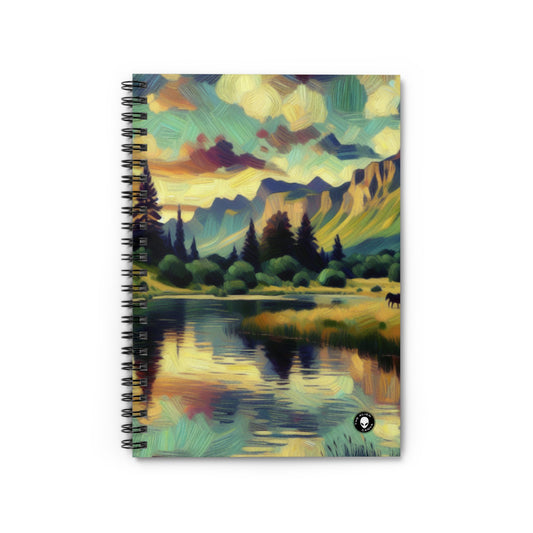 "Dusk in the Countryside: A Vibrant Post-Impressionist Painting" - The Alien Spiral Notebook (Ruled Line) Post-Impressionism