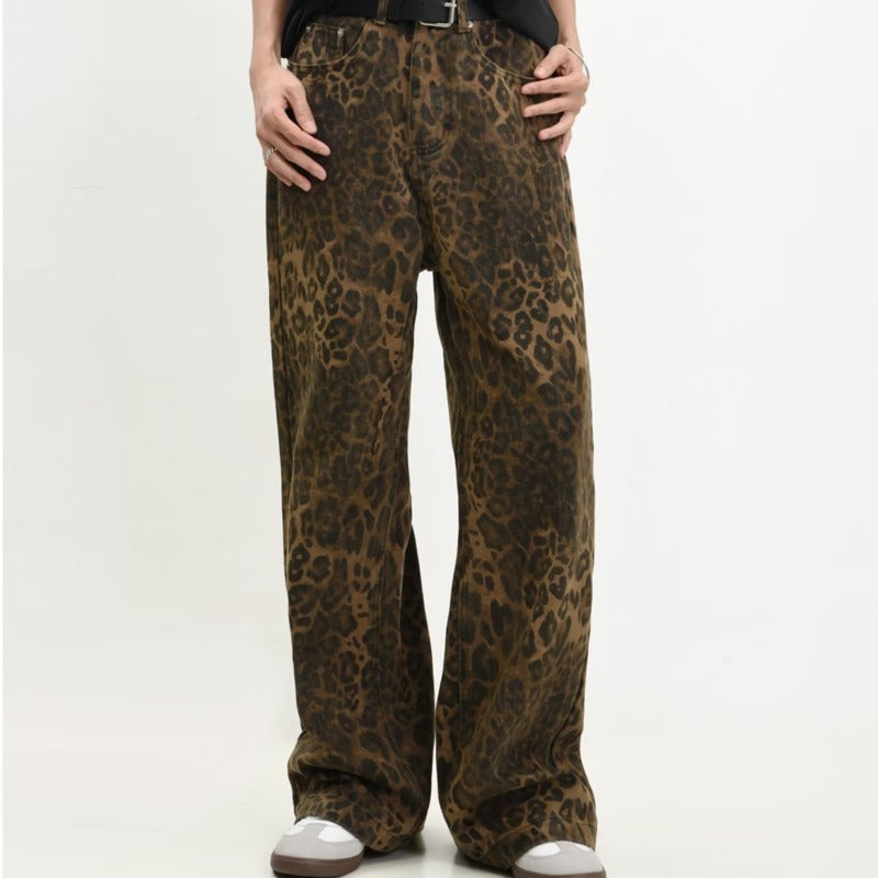 Pantalones casuales con estampado de leopardo retro para mujer