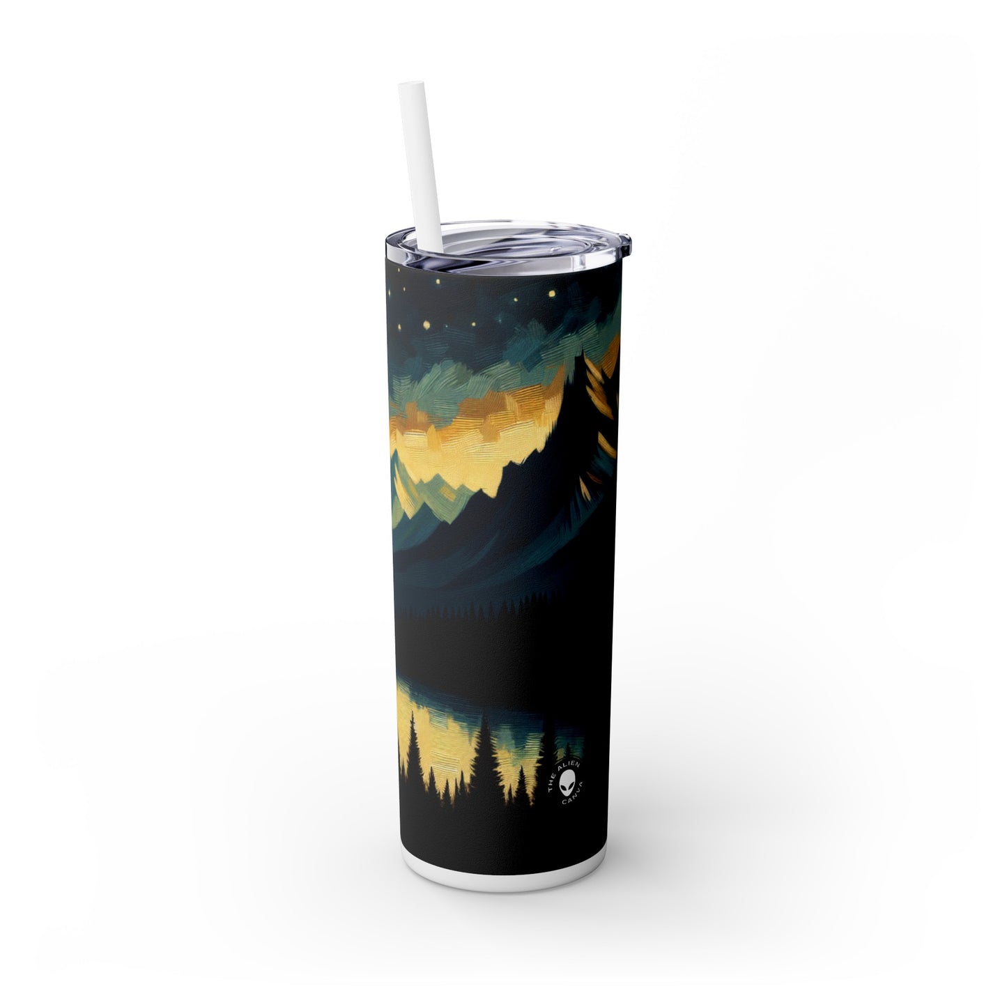 "Centinela silenciosa de los bosques sombríos" - El vaso delgado Alien Maars® con pajita Tenebrism de 20 oz