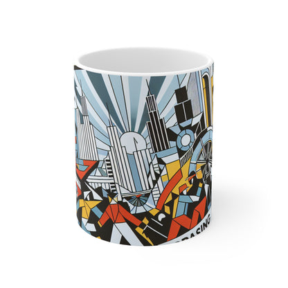 "Ciudad Constructiva: Una Celebración Vibrante del Progreso Urbano" - The Alien Ceramic Mug 11oz Constructivismo