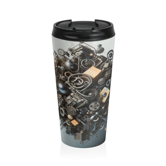 "Nature's Tapestry: Assemblage Art Piece" - The Alien Stainless Steel Travel Mug Assemblage Art