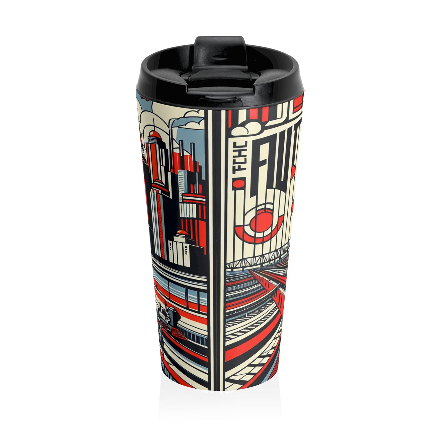 "Constructing Ideas: A Typographic Landscape" - The Alien Stainless Steel Travel Mug Constructivism Style