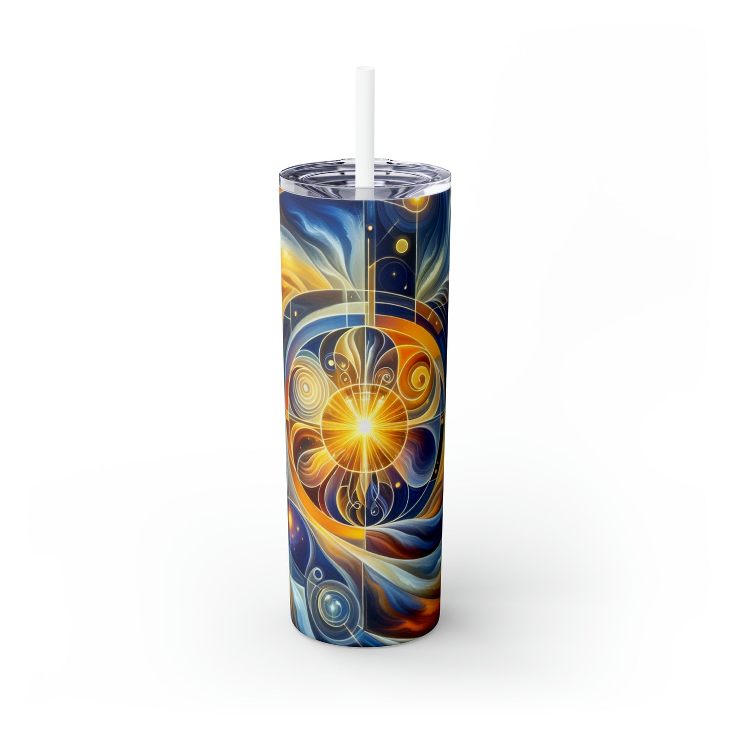 « Divinité ascendante : un éveil spirituel dans une géométrie vibrante » - The Alien Maars® Skinny Tumbler avec paille 20oz Style d'art religieux