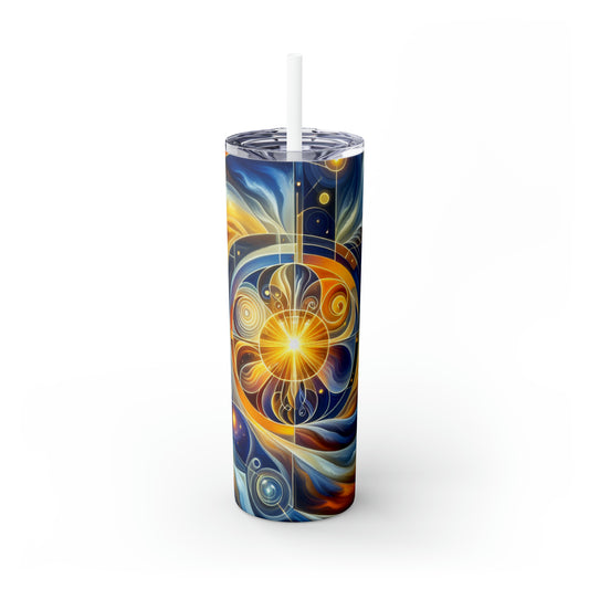 "Divinidad ascendente: un despertar espiritual en una geometría vibrante": el vaso delgado con pajita de Alien Maars® de 20 oz estilo arte religioso