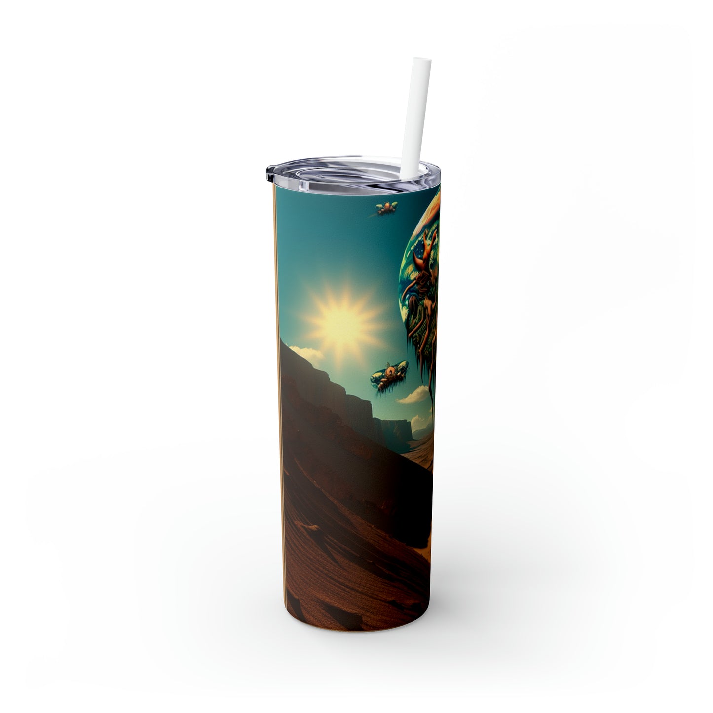 "Uprising in the Outback" - The Alien Maars® Skinny Tumbler with Straw 20oz Surrealism Style