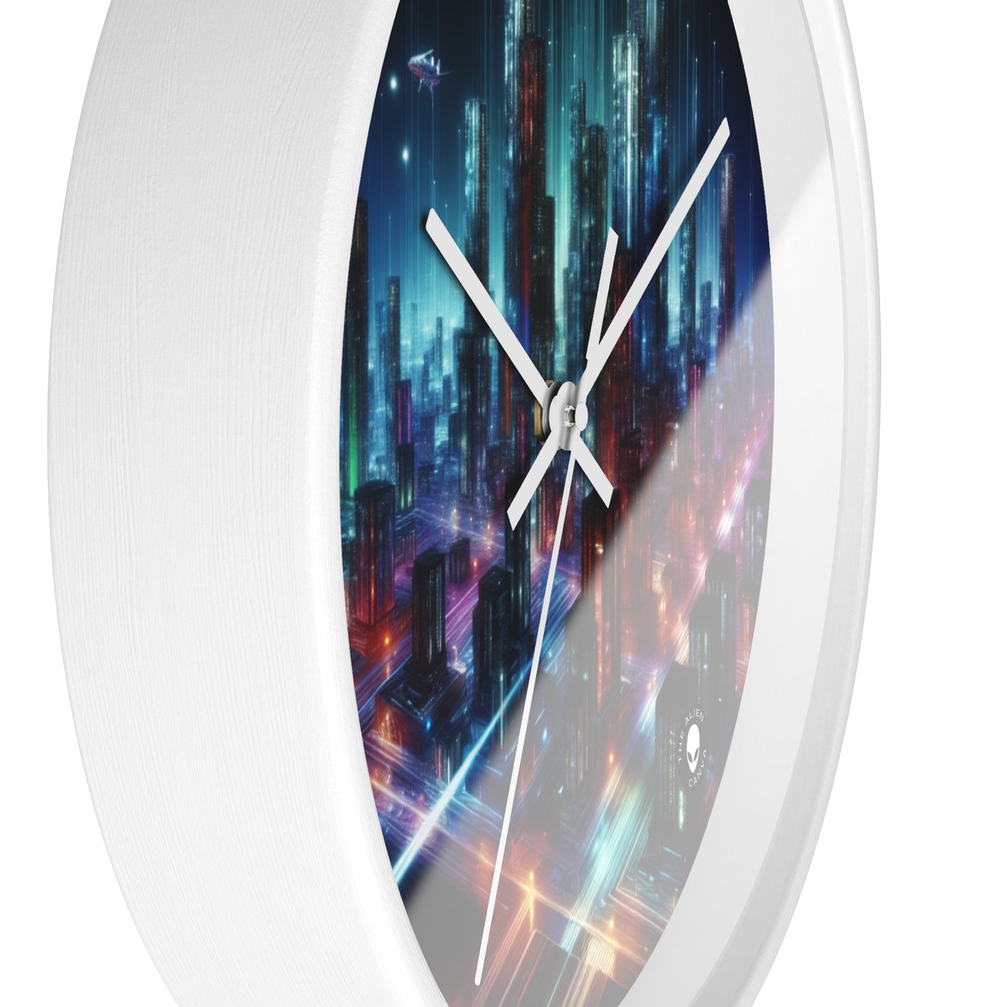 "Neon Skyline: un paisaje urbano futurista" - El reloj de pared alienígena