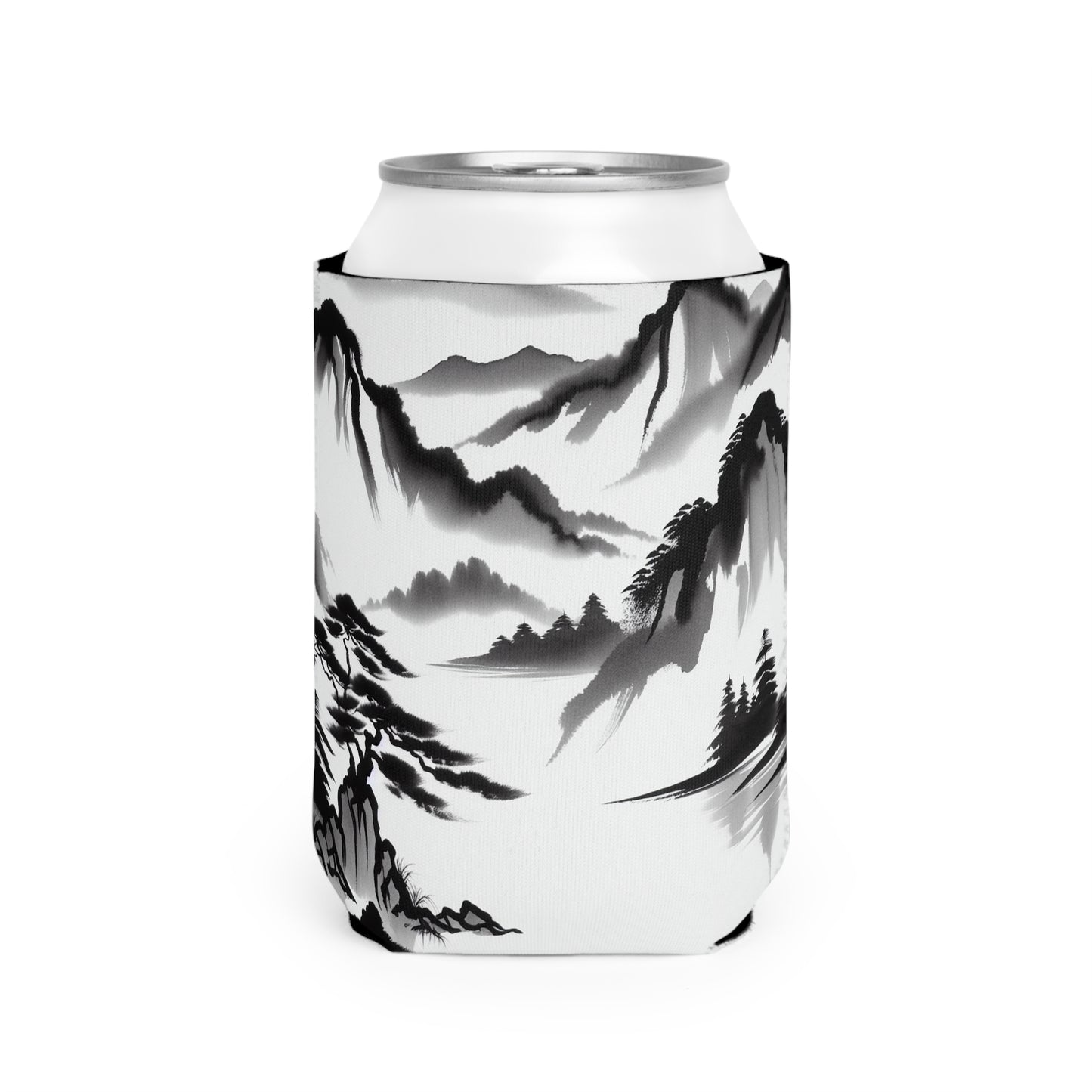 « Reflet de montagne : une peinture à l'encre zen sereine » - La peinture à l'encre Zen Alien Can Cooler Sleeve