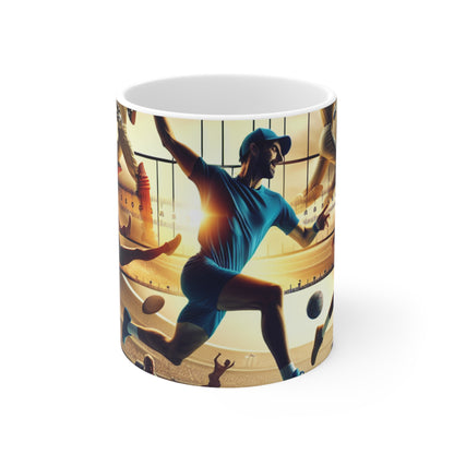 "Synthèse sportive : une œuvre d'art vidéo" - La tasse en céramique Alien 11oz Style d'art vidéo