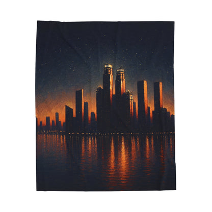 "The City Aglow" - The Alien Velveteen Plush Blanket Post-Impressionism Style