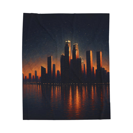 "The City Aglow" - The Alien Velveteen Plush Blanket Post-Impressionism Style