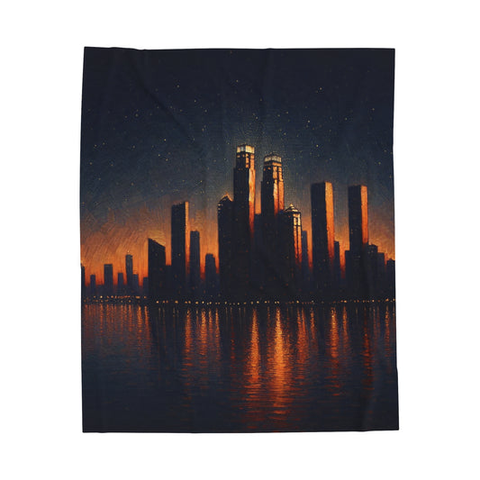 "The City Aglow" - La couverture en peluche Alien Velveteen style post-impressionnisme