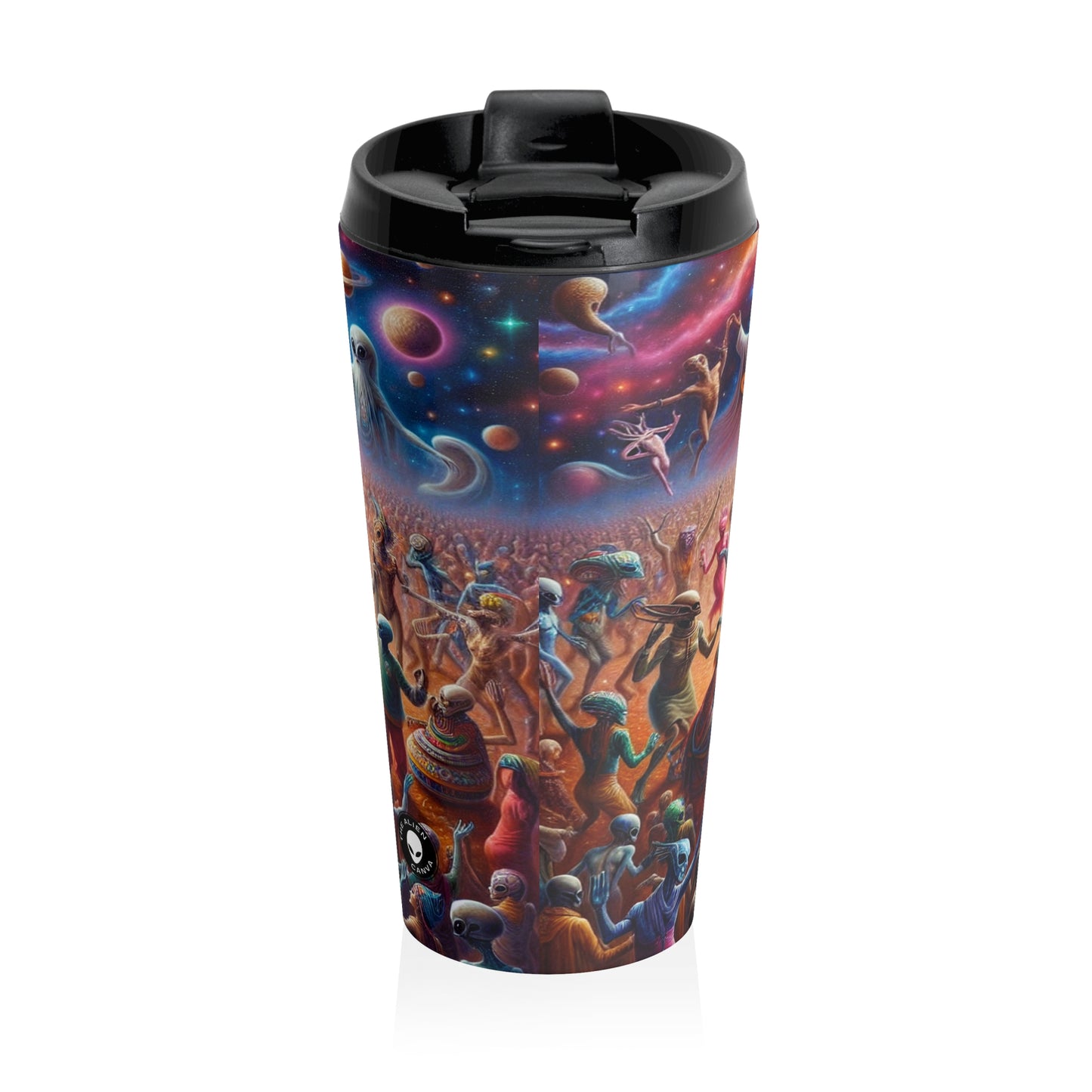 "Interstellar Rave: Embracing Cosmic Unity" - The Alien Stainless Steel Travel Mug