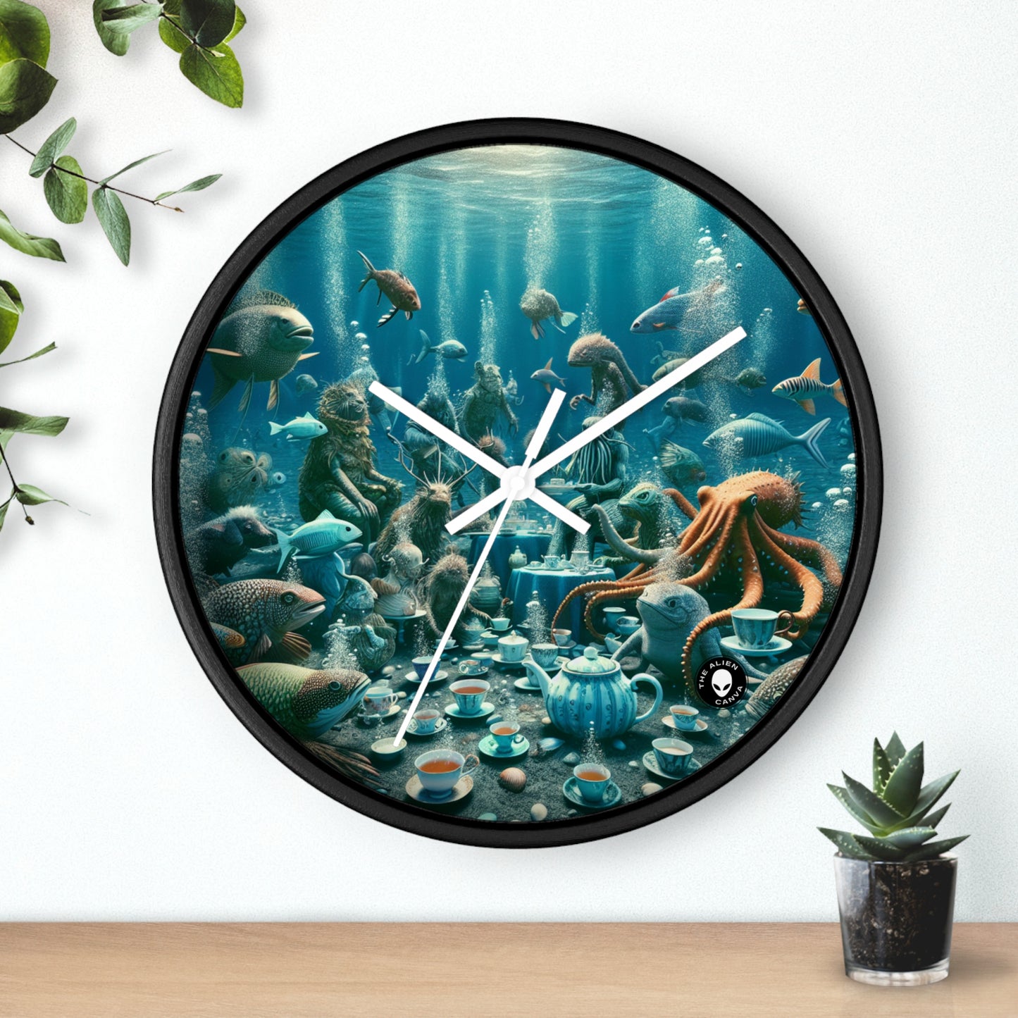 « L'heure du thé dans la mer bleue profonde » - L'horloge murale Alien