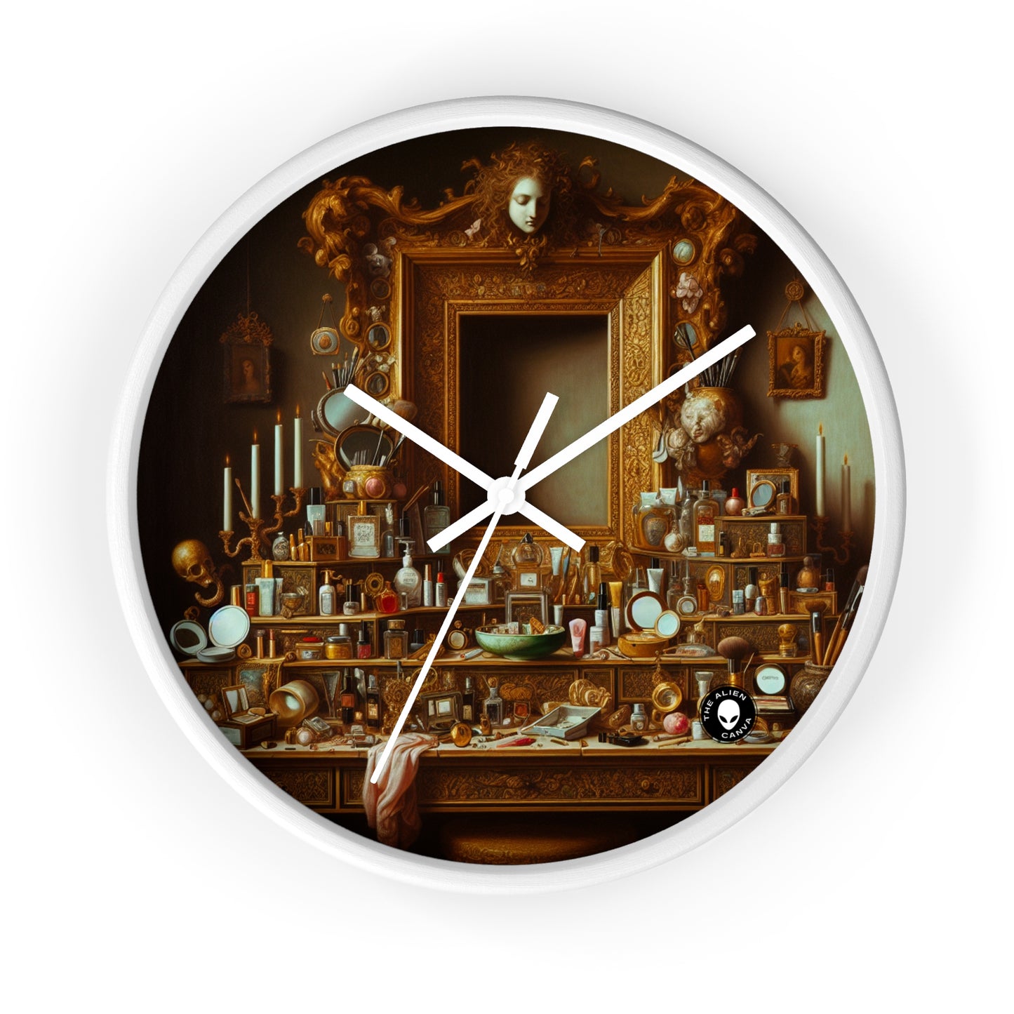 "La vanidad del lujo: una Vanitas modernizada" - El reloj de pared alienígena Pintura Vanitas