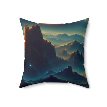 "Un Sueño Extraño: Un Mundo Desconocido en Detalle" - The Alien Spun Polyester Square Pillow planetas no descubiertos en estilo hyperrealista