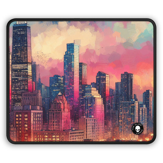 "Dusky Reflections: City Skyline at Sunset" - The Alien Gaming Mouse Pad