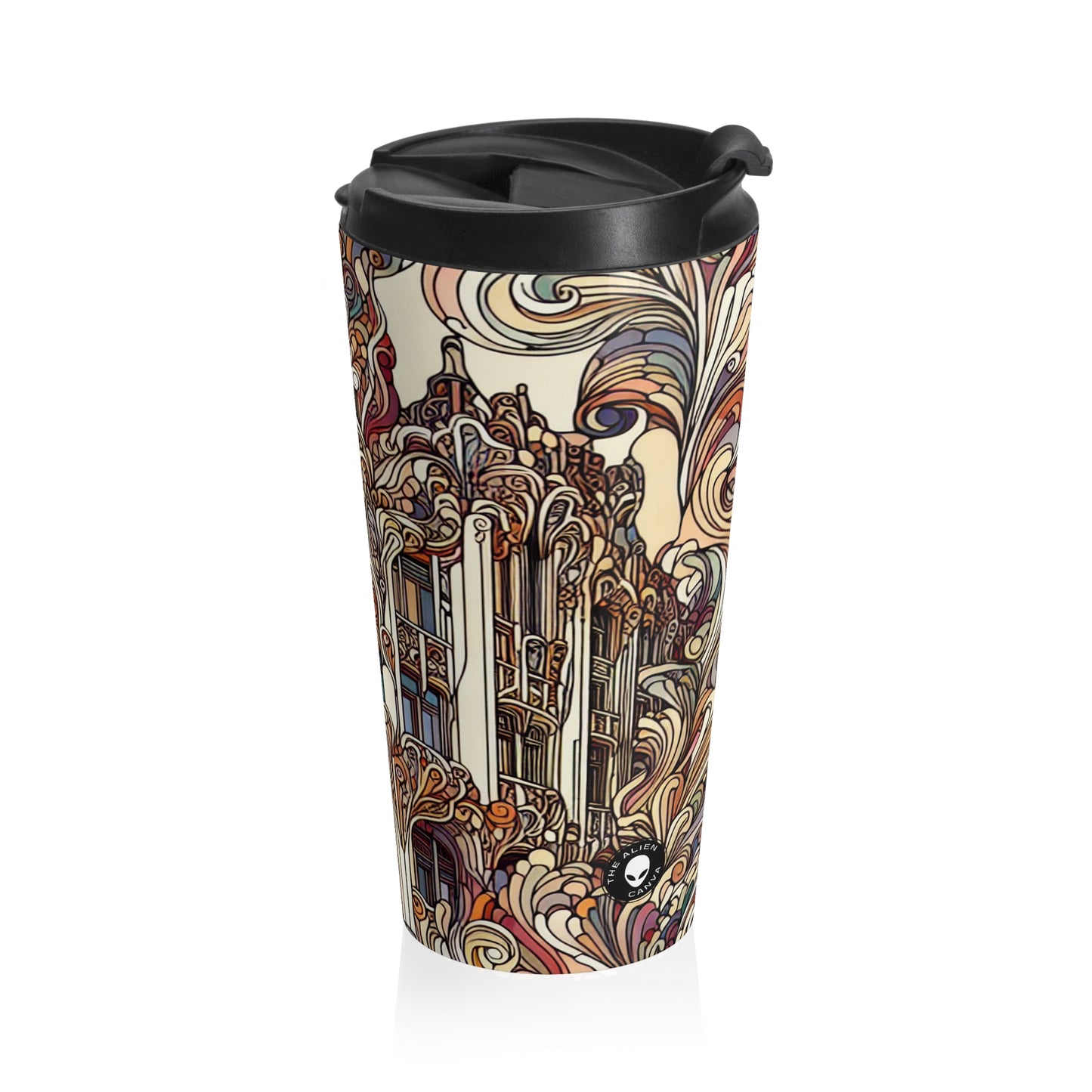 "Enchanted Seasons: Art Nouveau Forest Illustration" - The Alien Stainless Steel Travel Mug Art Nouveau