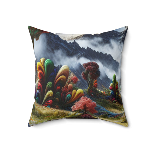 "Candy Mountains and Whimsical Valleys"- The Alien Spun Polyester Square Pillow