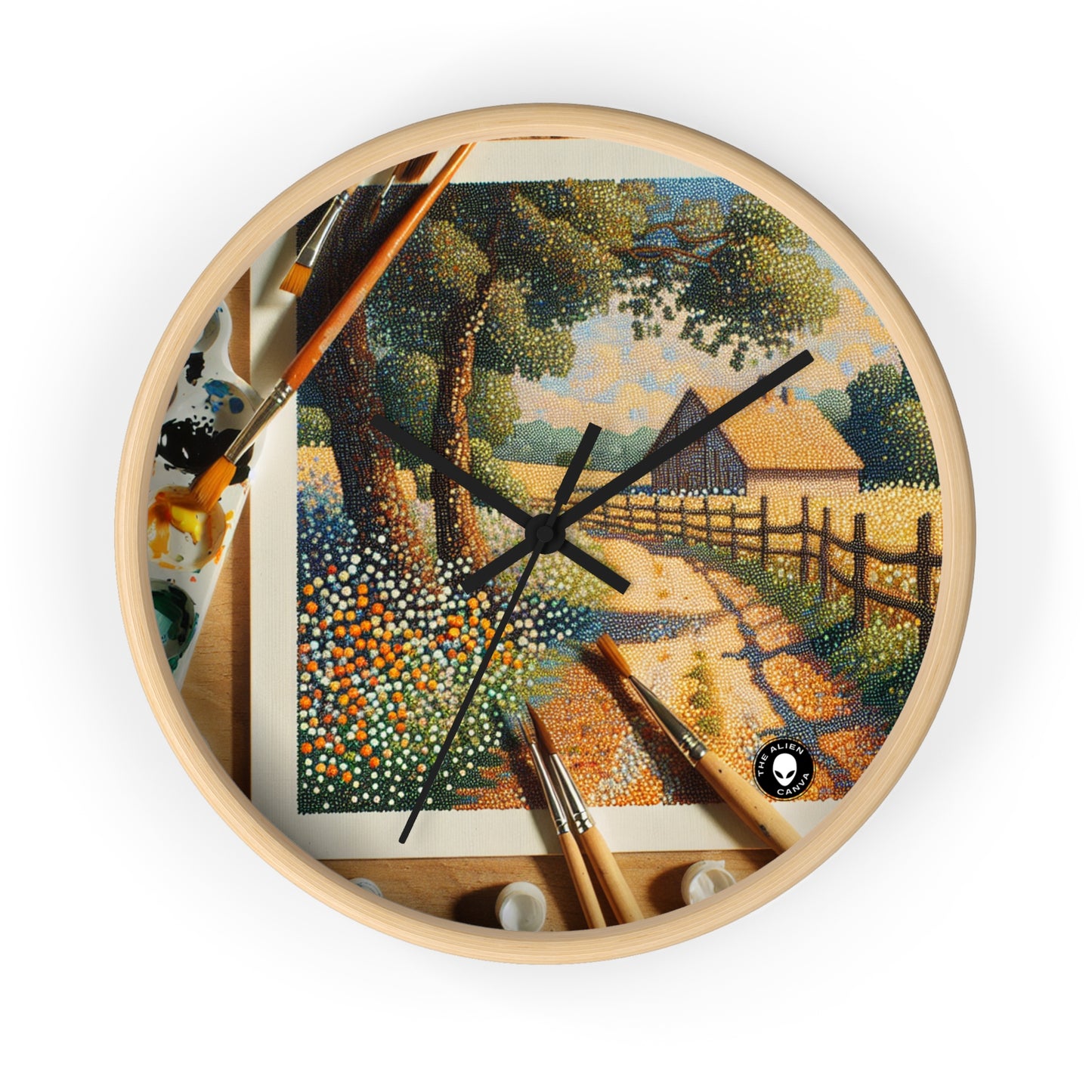 "Autumn Bliss: Pointillism Forest" - L'horloge murale Alien Pointillism