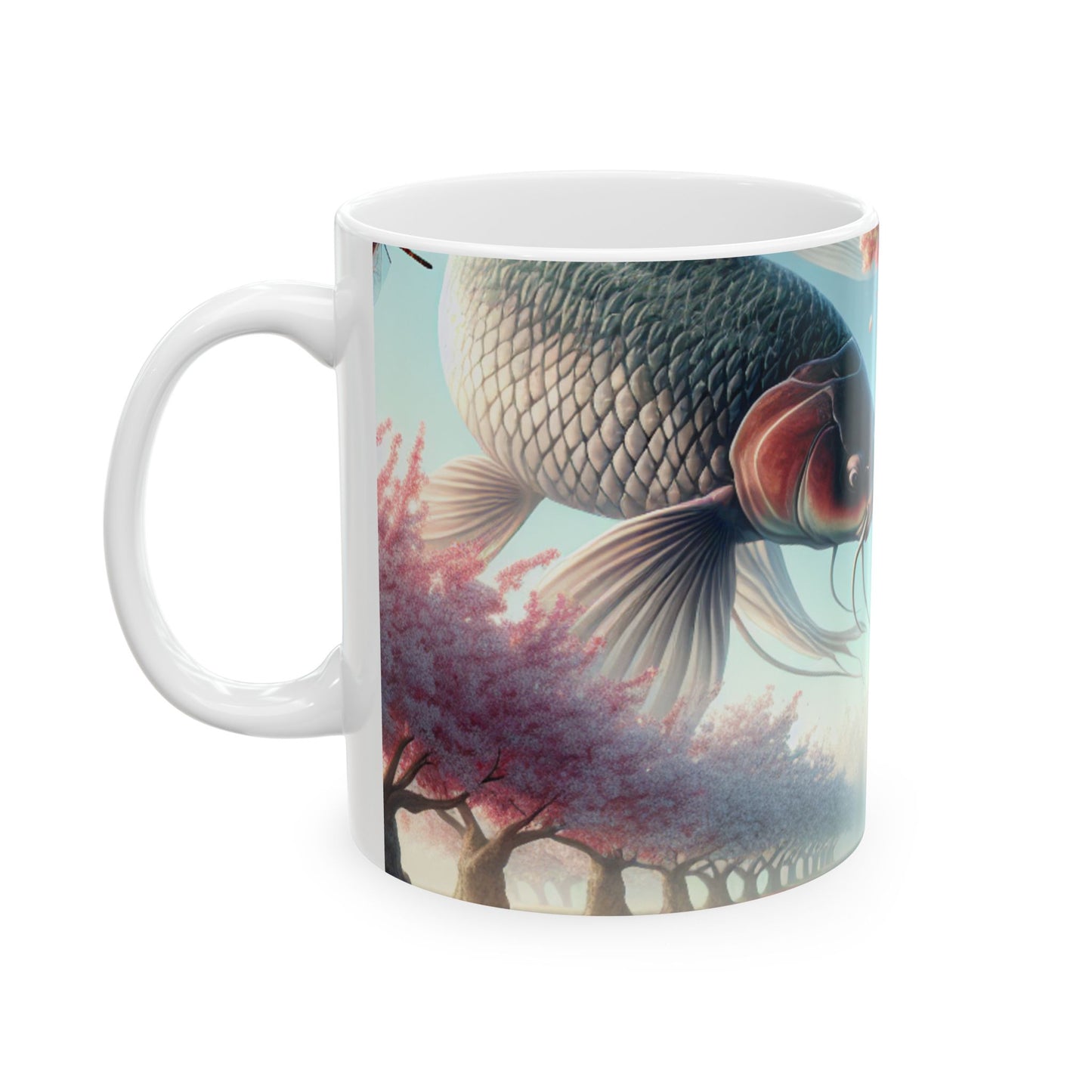 "Peces Koi en flores de cerezo: belleza de la naturaleza" - Taza de cerámica The Alien de 11 oz