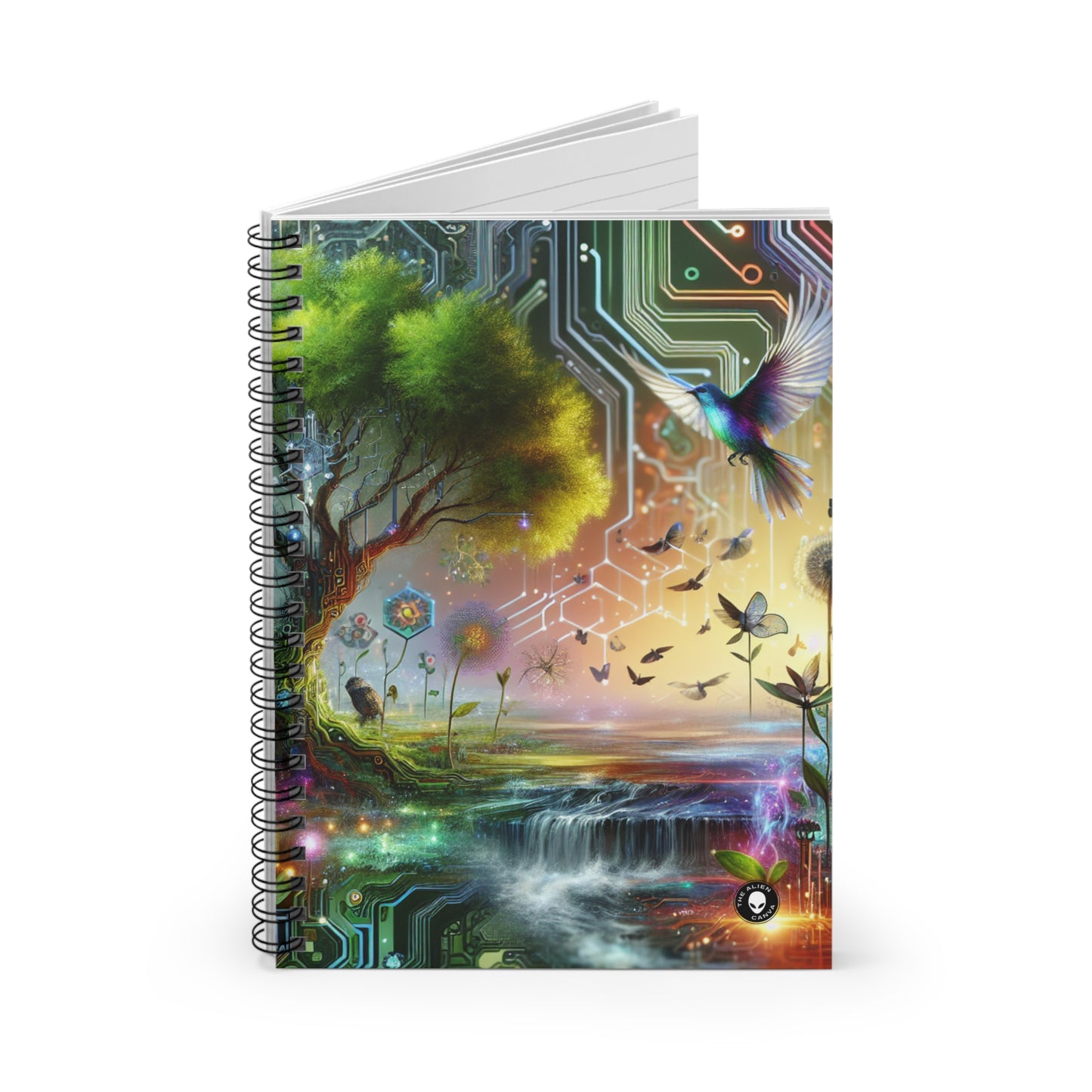 "Techno-Natural Fusion: The Future of Bio Art" - The Alien Spiral Notebook (Ruled Line) Bio Art