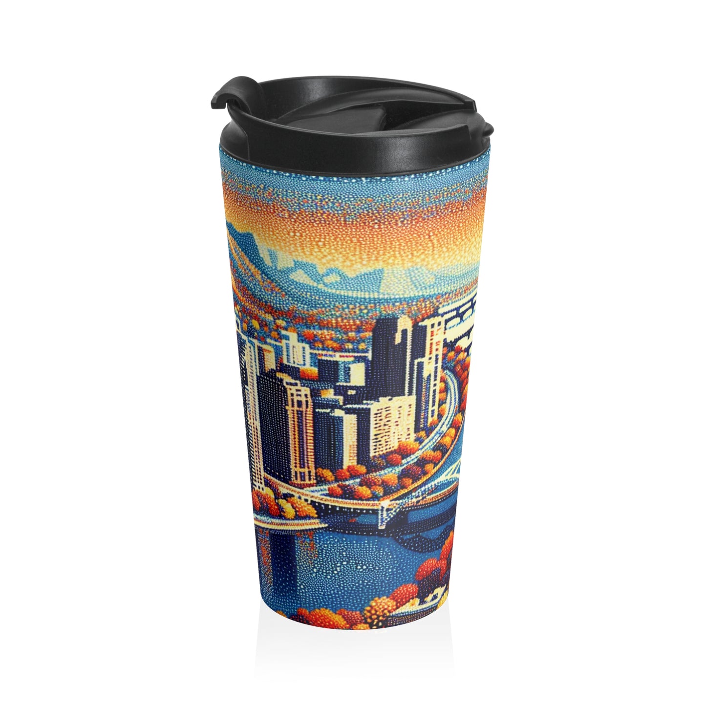 "Twilight Dotted Serenity" - The Alien Stainless Steel Travel Mug Pointillism